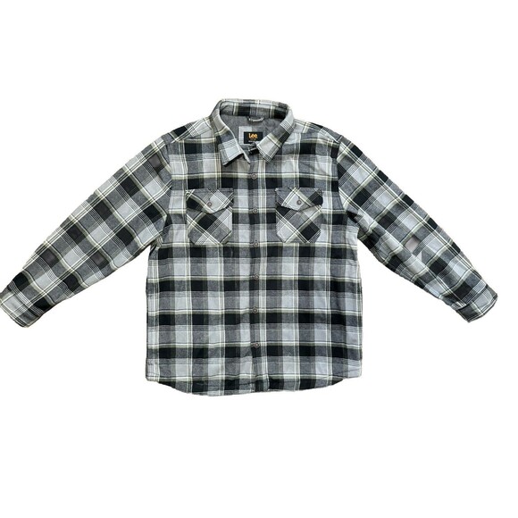 Lee NWT Thick Flannel Shirt Jacket Bonded w/ Thermal Lining Mens L Grey & Green - Picture 1 of 6